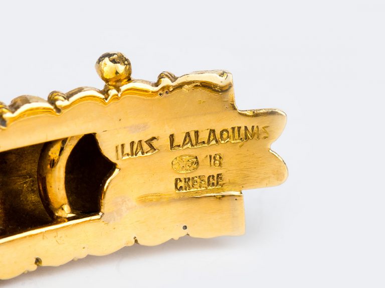 LALAOUNIS Two Color Gold Diamond/Sapphire Lion Head Bangle Bracelet - Image 6