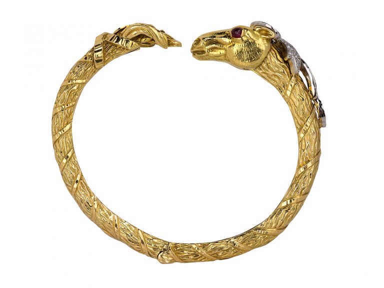 DAVID WEBB Horse Head Bangle with Ruby & Diamonds
