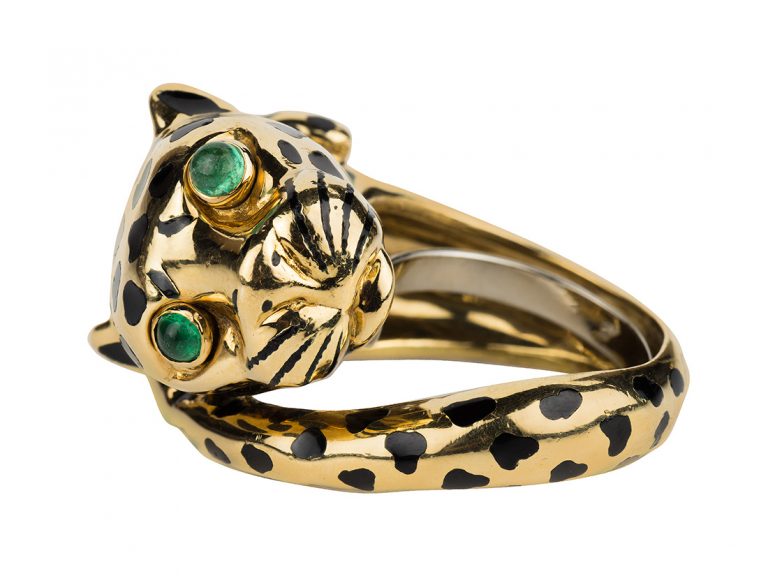 DAVID WEBB Large Leopard Ring with Emerald Eyes