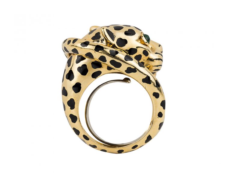 DAVID WEBB Large Leopard Ring with Emerald Eyes - Image 2