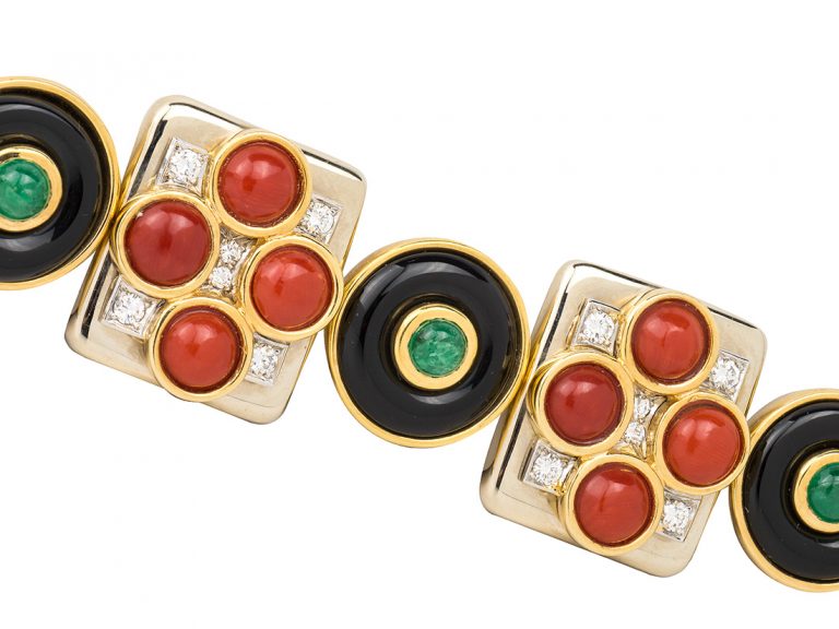 1960s Hardstone, Diamond and Emerald Bracelet