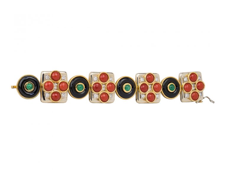1960s Hardstone, Diamond and Emerald Bracelet - Image 3