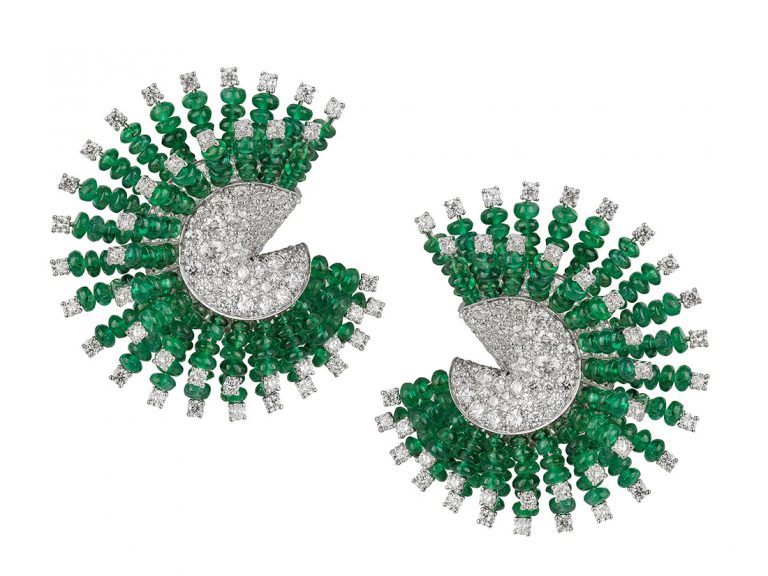 UMRAO 18k Emerald/Diamond Bead Earrings