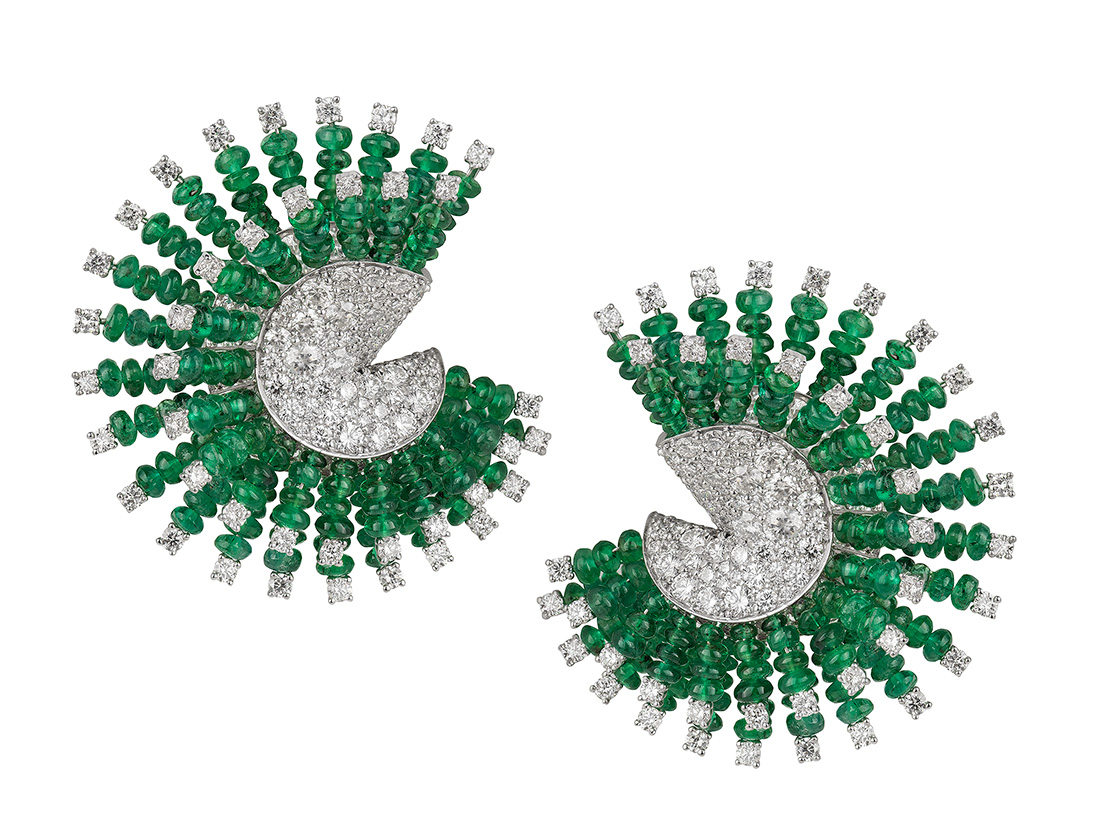 1139A-1 UMRAO 18k Emerald/Diamond Bead Earrings - Image 1