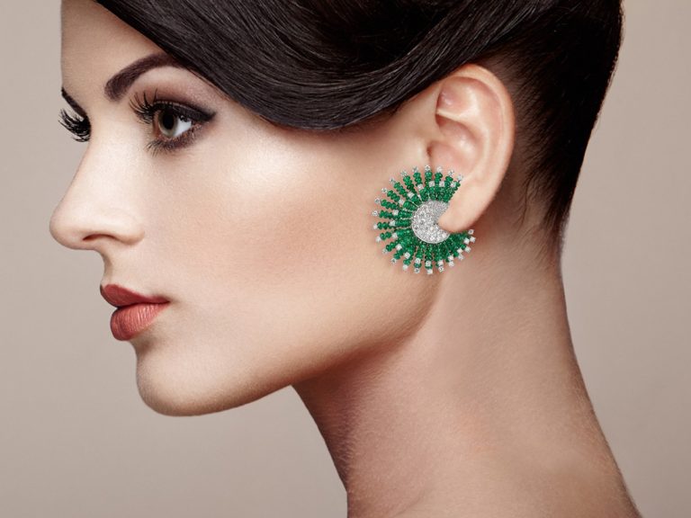 UMRAO 18k Emerald/Diamond Bead Earrings - Image 2