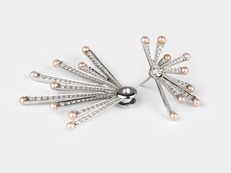 UMRAO 18k Pearl Diamond Starburst Earrings - Image 3