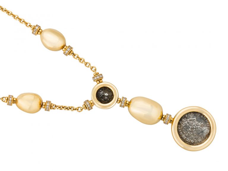 BULGARI Antique Coin/Diamond “Y” necklace