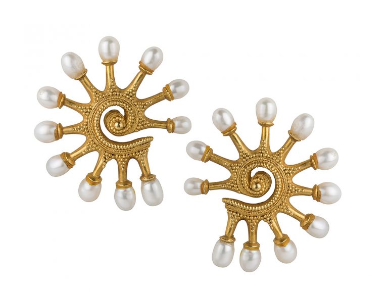 Vintage LALAOUNIS Pearl Macedonia Sun Earclips