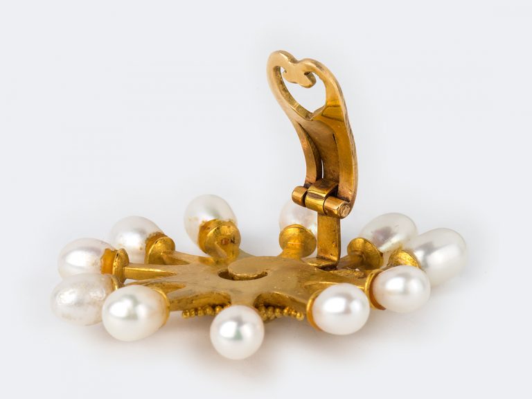 Vintage LALAOUNIS Pearl Macedonia Sun Earclips - Image 5