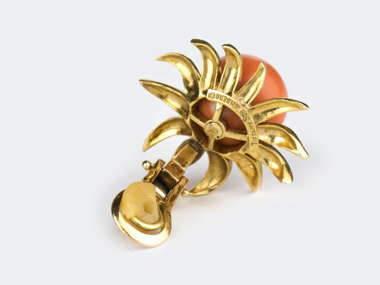 SCHLUMBERGER for Tiffany Coral Bead Diamond Flower Ear Clips - Image 4