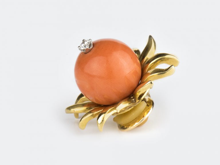 SCHLUMBERGER for Tiffany Coral Bead Diamond Flower Ear Clips - Image 3