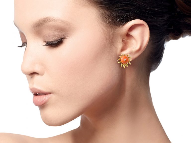 SCHLUMBERGER for Tiffany Coral Bead Diamond Flower Ear Clips - Image 2