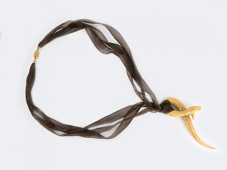 CARRERA y CARRERA 18k Serpent Necklace with Brown Ribbon - Image 2