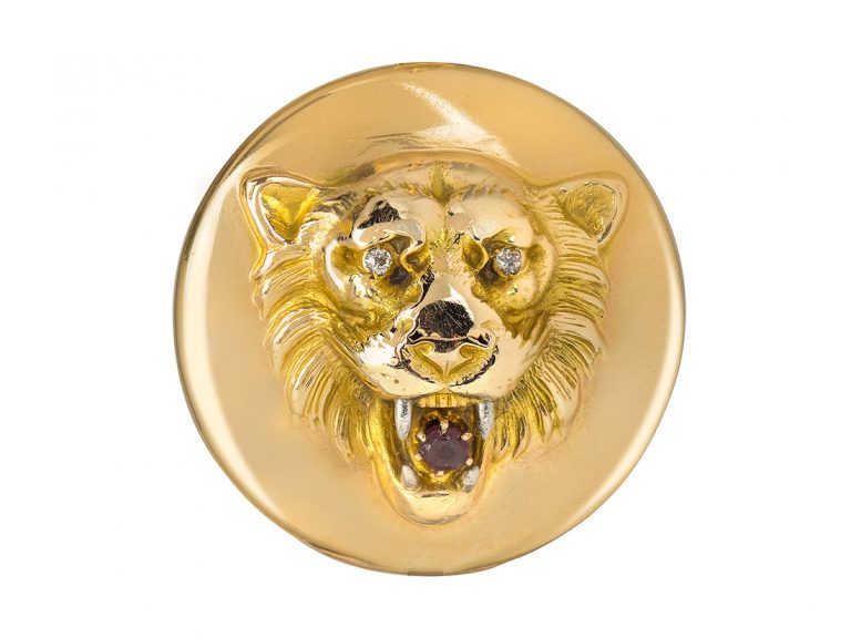 Victorian 18k Lion Locket with Chain