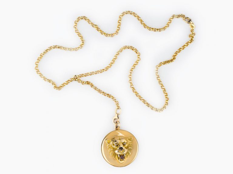 Victorian 18k Lion Locket with Chain - Image 2
