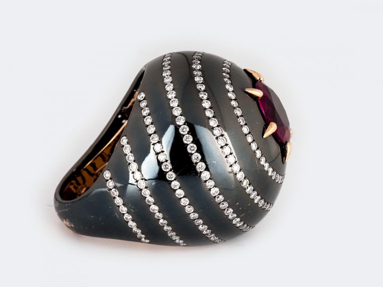 PAOLO BRUSSINO Rubelite Diamond Gold Titanium Ring - Image 2