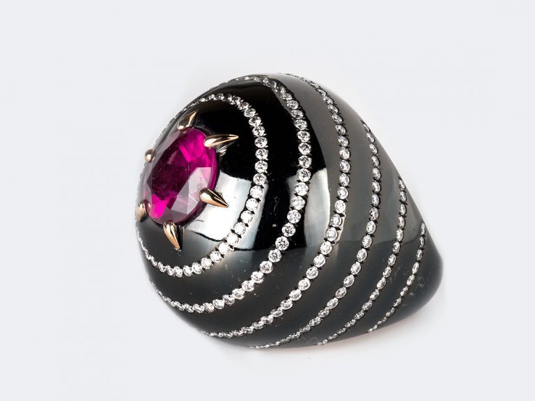PAOLO BRUSSINO Rubelite Diamond Gold Titanium Ring - Image 5