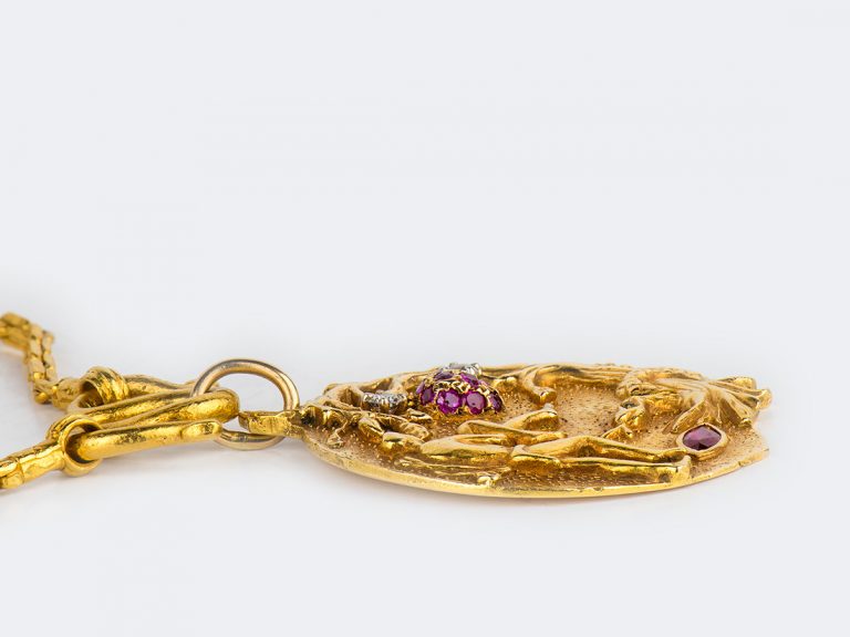 Diamond and Ruby Adam and Eve Pendant Necklace - Image 2