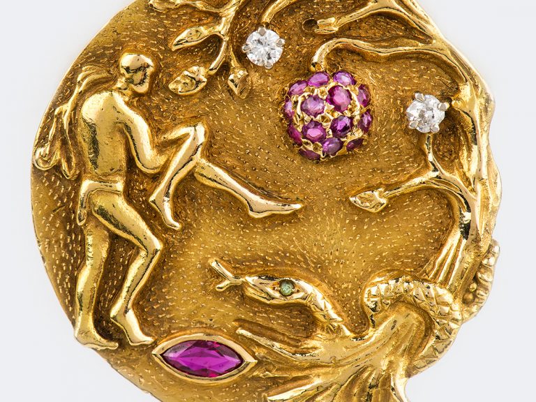 Diamond and Ruby Adam and Eve Pendant Necklace - Image 4