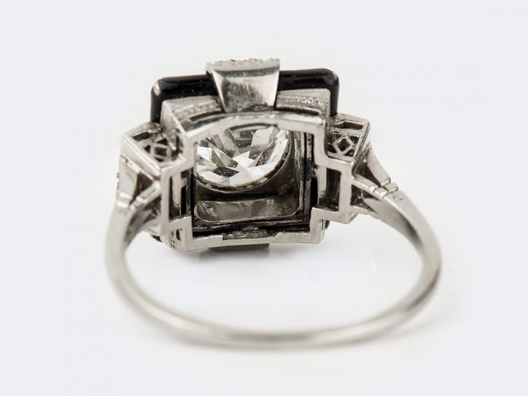 Art Deco Platinum Diamond Enamel Ring - Image 6