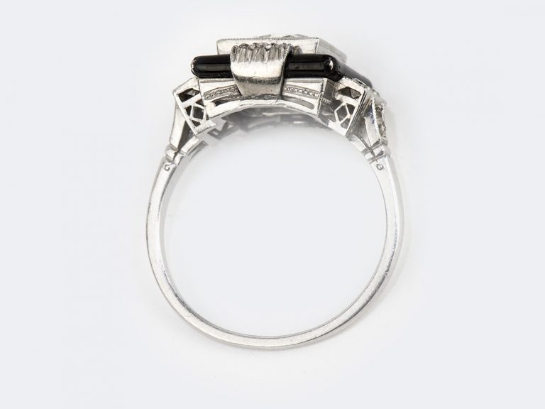 Art Deco Platinum Diamond Enamel Ring - Image 5