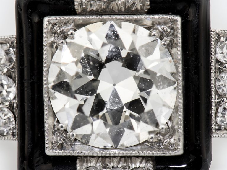 Art Deco Platinum Diamond Enamel Ring - Image 4