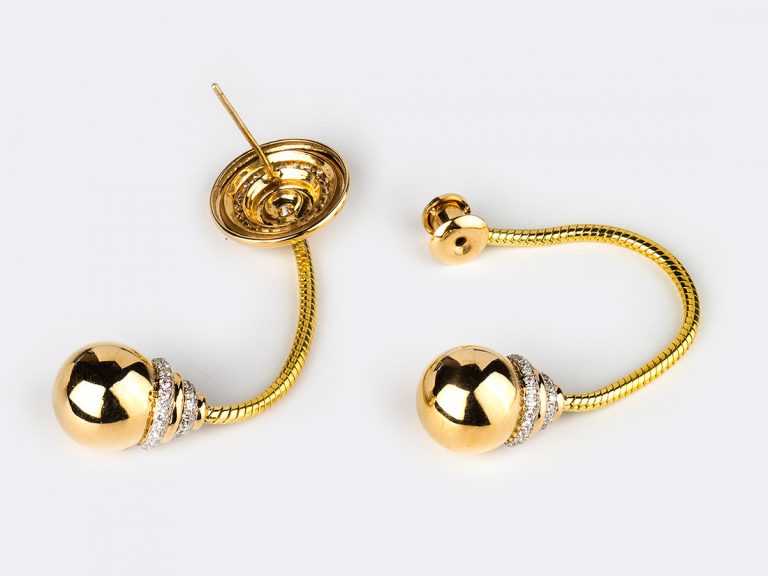 UMRAO 18k Double Ball Diamond Dangle Earrings - Image 6