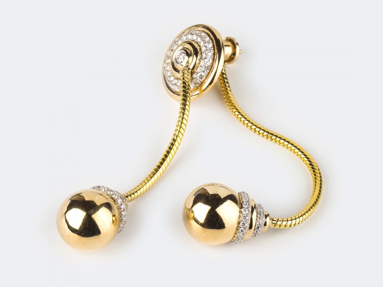 UMRAO 18k Double Ball Diamond Dangle Earrings - Image 5