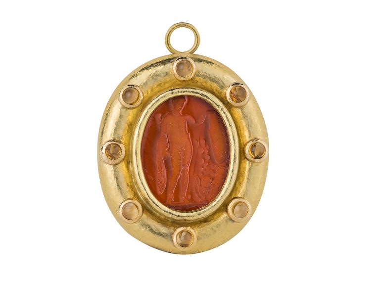 ELIZABETH LOCKE Carnelian Color Venetian Glass 18k Pendant
