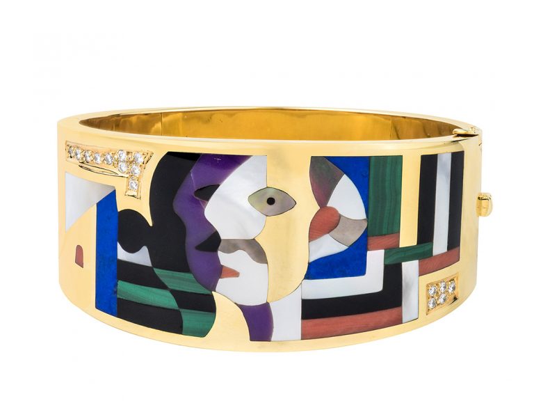 ASCH GROSSBARDT Hardstone Amethyst Mother of Pearl Diamond Cuff