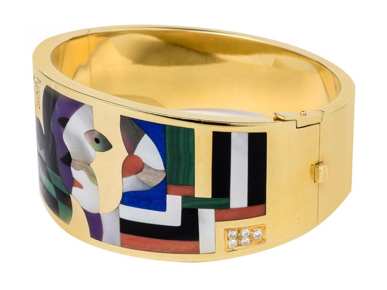 ASCH GROSSBARDT Hardstone Amethyst Mother of Pearl Diamond Cuff - Image 3