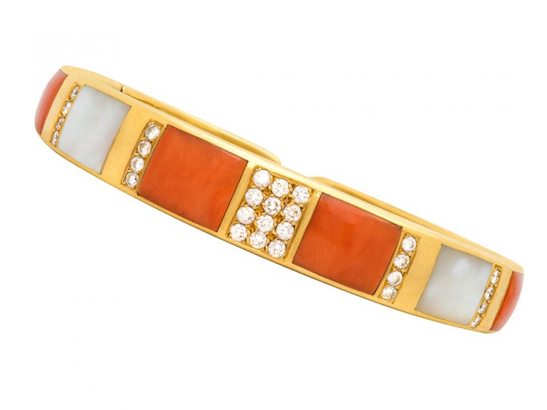 BULGARI 18k Coral Mother of Pearl & Diamond Cuff