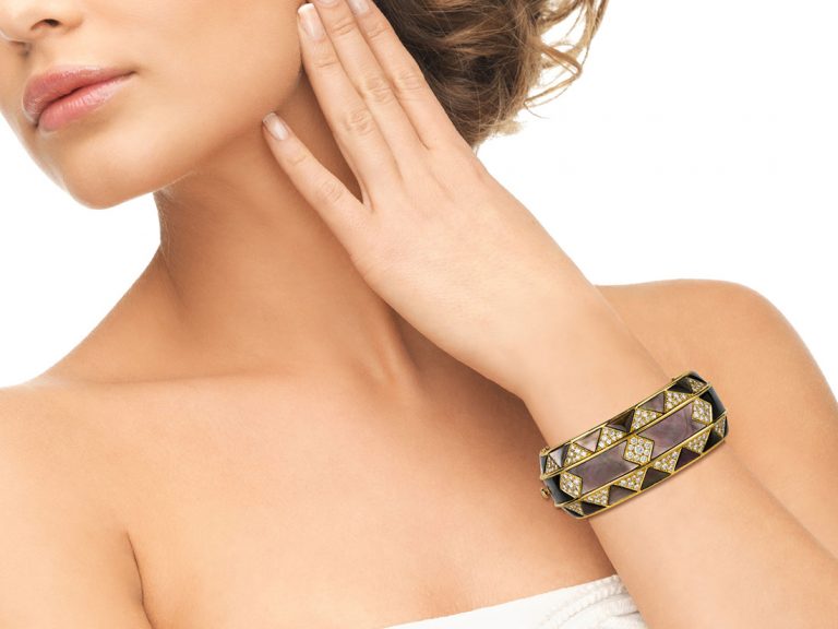 GEMLOK 18k Mother of Pearl & Diamond Cuff - Image 2