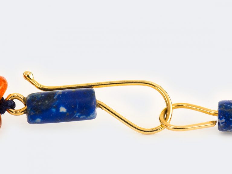Egyptian Revival 14k Gold Leaf and Lapis Necklace - Image 4