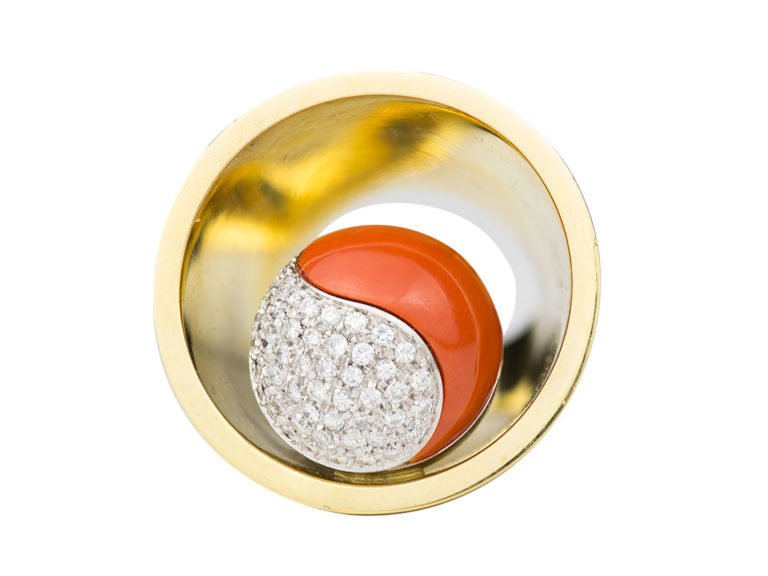 70’s Coral Diamond Planet Ring