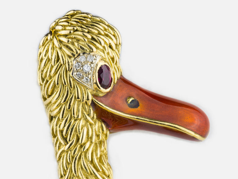 FRASCAROLO Enamel Diamond Ruby Duck Brooch - Image 2