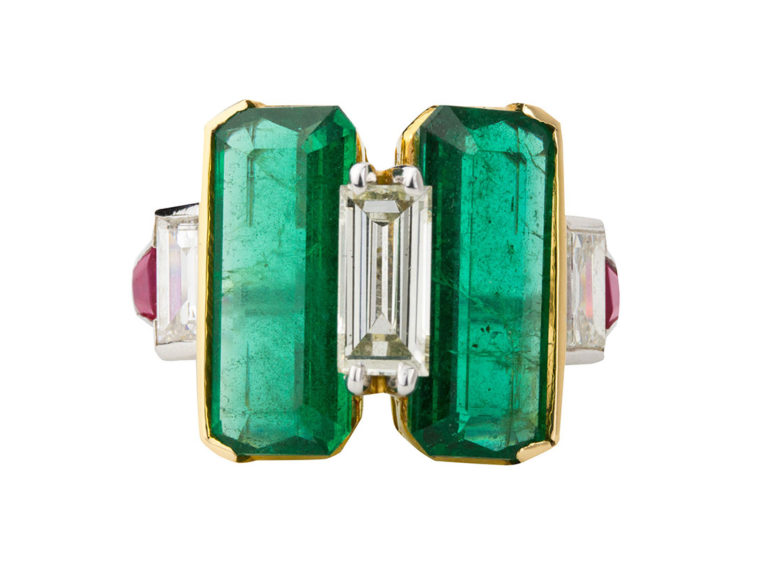 Modern Emerald Diamond Ring, E=5.73cts
