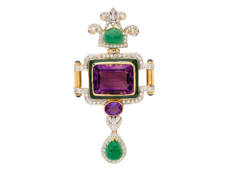 Multi Stone Colored Diamond Pearl Enamel Pendant