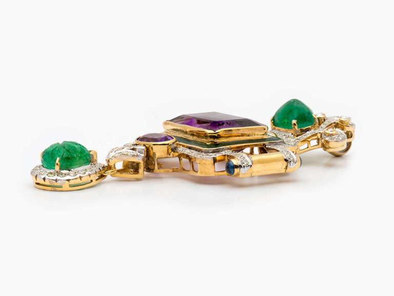 Multi Stone Colored Diamond Pearl Enamel Pendant - Image 5