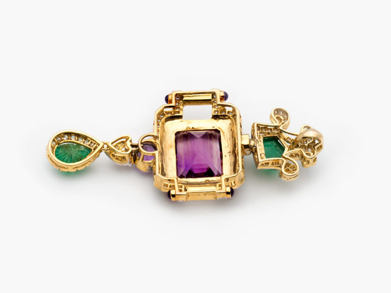 Multi Stone Colored Diamond Pearl Enamel Pendant - Image 4