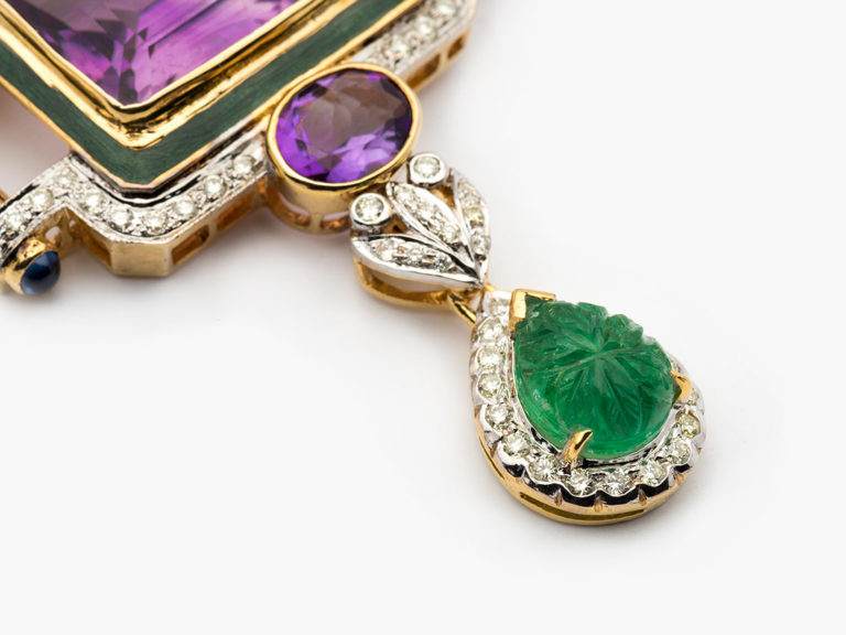 Multi Stone Colored Diamond Pearl Enamel Pendant - Image 3