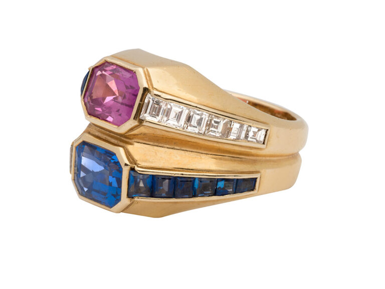 BULGARI Pink & Blue Sapphire and Diamond Ring - Image 8