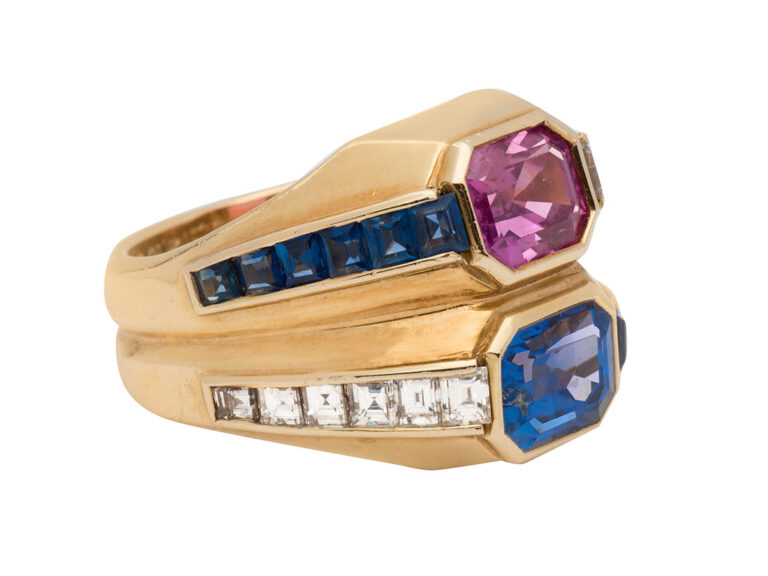 BULGARI Pink & Blue Sapphire and Diamond Ring - Image 2