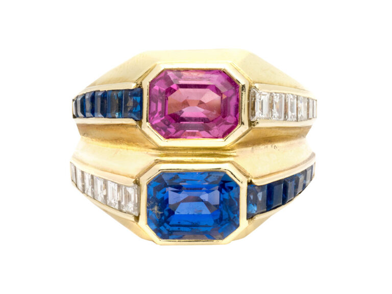 BULGARI Pink & Blue Sapphire and Diamond Ring