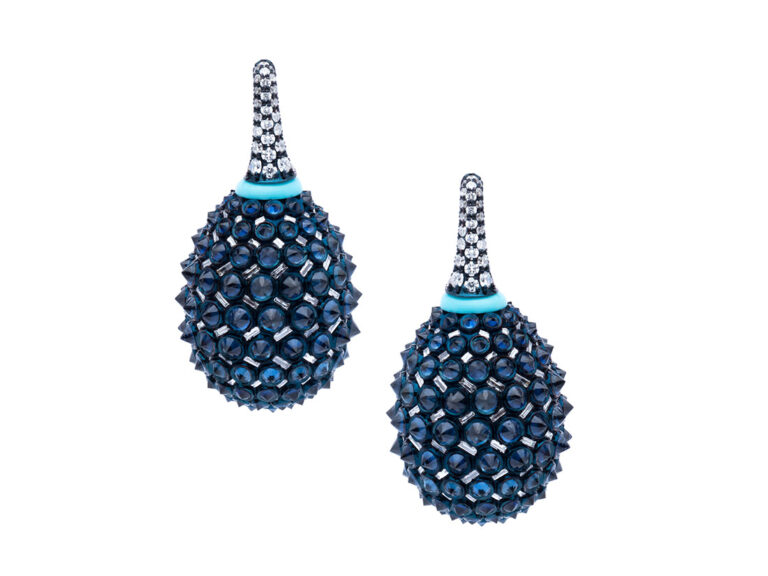 UMRAO Blue Sapphire/Diamond Reverse Setting Earrings