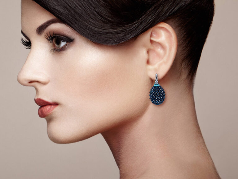 UMRAO Blue Sapphire/Diamond Reverse Setting Earrings - Image 2