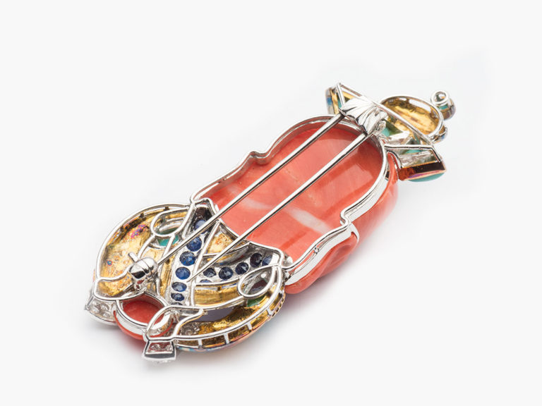 Carved Coral  Turquoise Sapphire Diamond Buddha Clip - Image 3