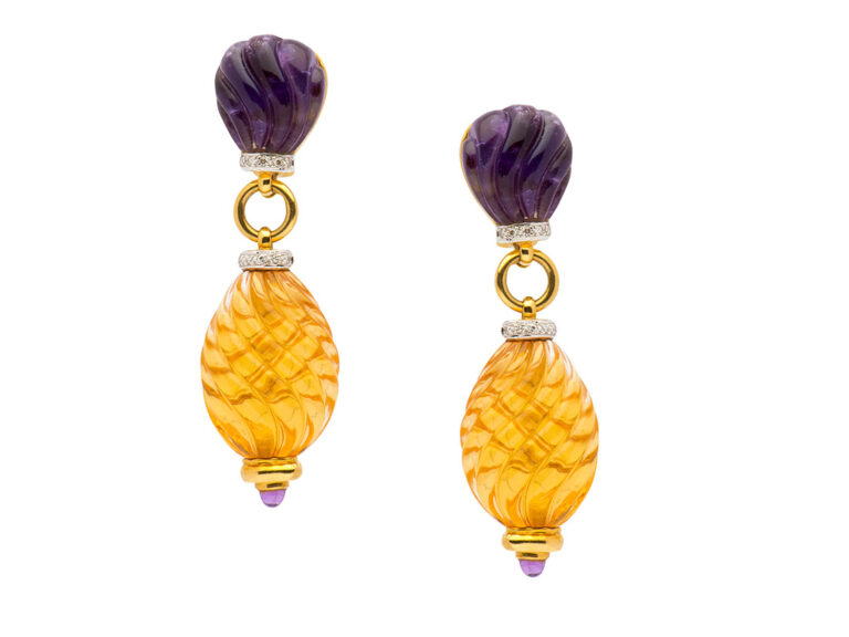 Wood Diamond Multi gem Earrings - Image 3