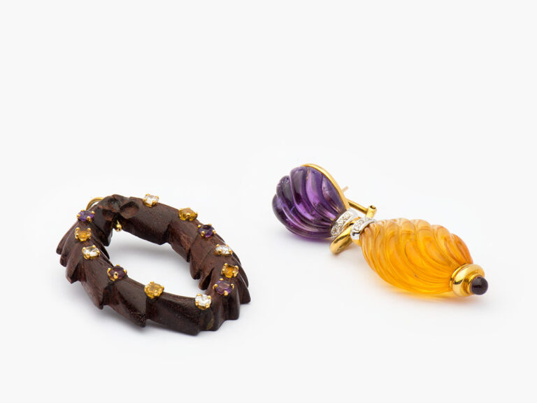 Wood Diamond Multi gem Earrings - Image 5