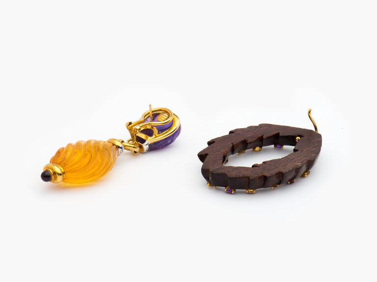 Wood Diamond Multi gem Earrings - Image 7